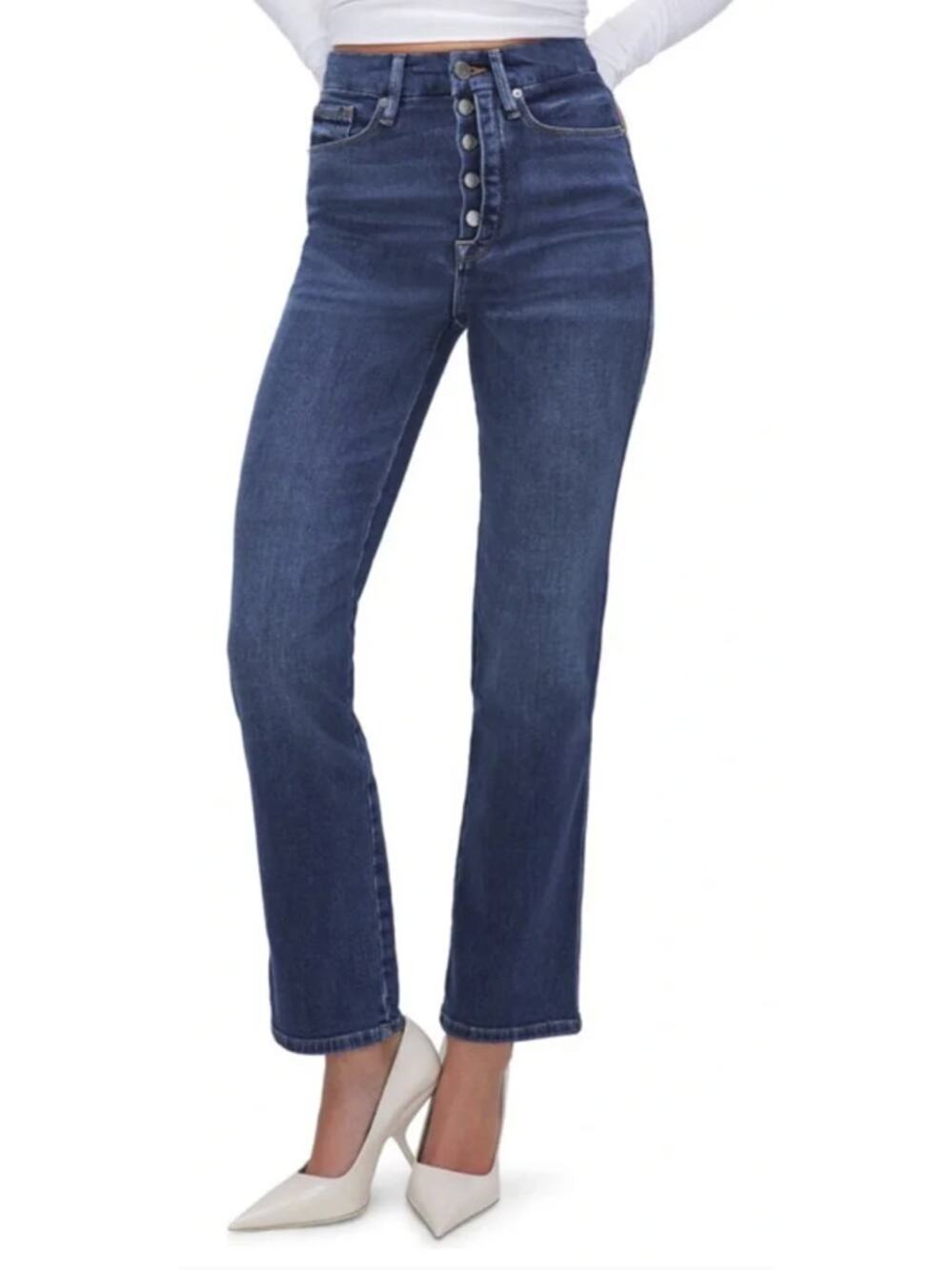 Good American Good Legs Cropped Button Fly Jeans, Dark Wash Size 12/31